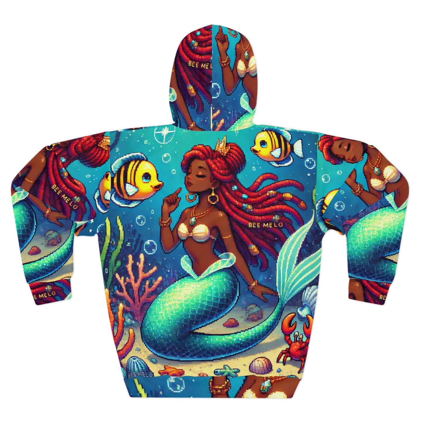 Cool Mermaid Vibes Unisex Pullover Hoodie - Colorful Underwater Pixel Art Hoodie