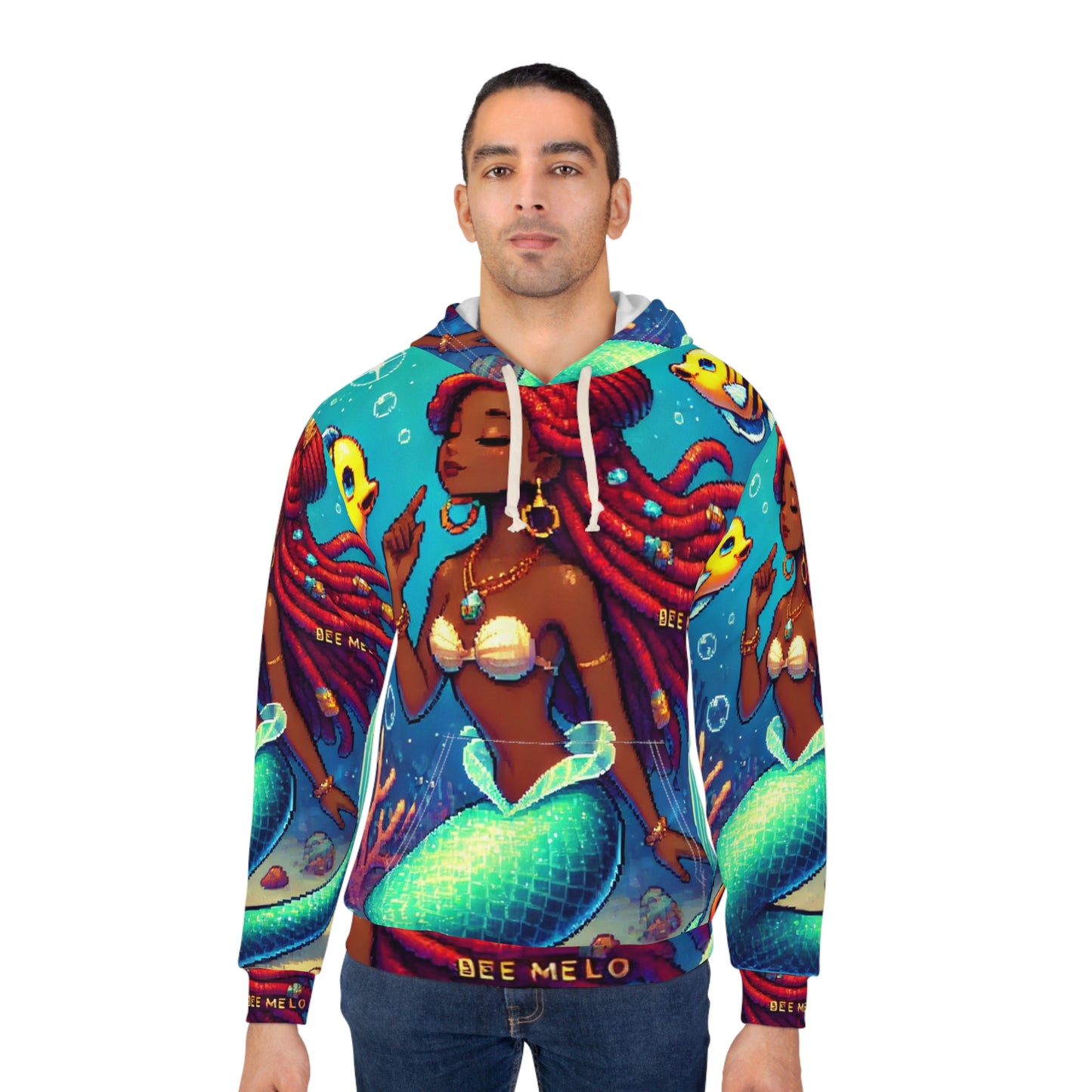 Cool Mermaid Vibes Unisex Pullover Hoodie - Colorful Underwater Pixel Art Hoodie