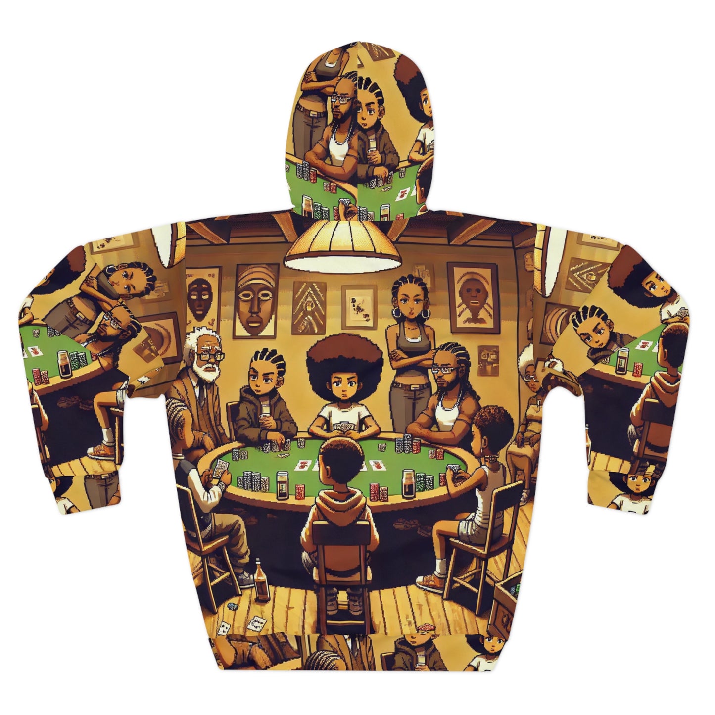 Family Poker Night Unisex Pullover Hoodie - Pixel Art Boondocks Themed AOP Hoodie