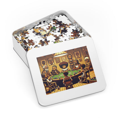 Family Game Night Jigsaw Puzzle with Custom Design Tin Container