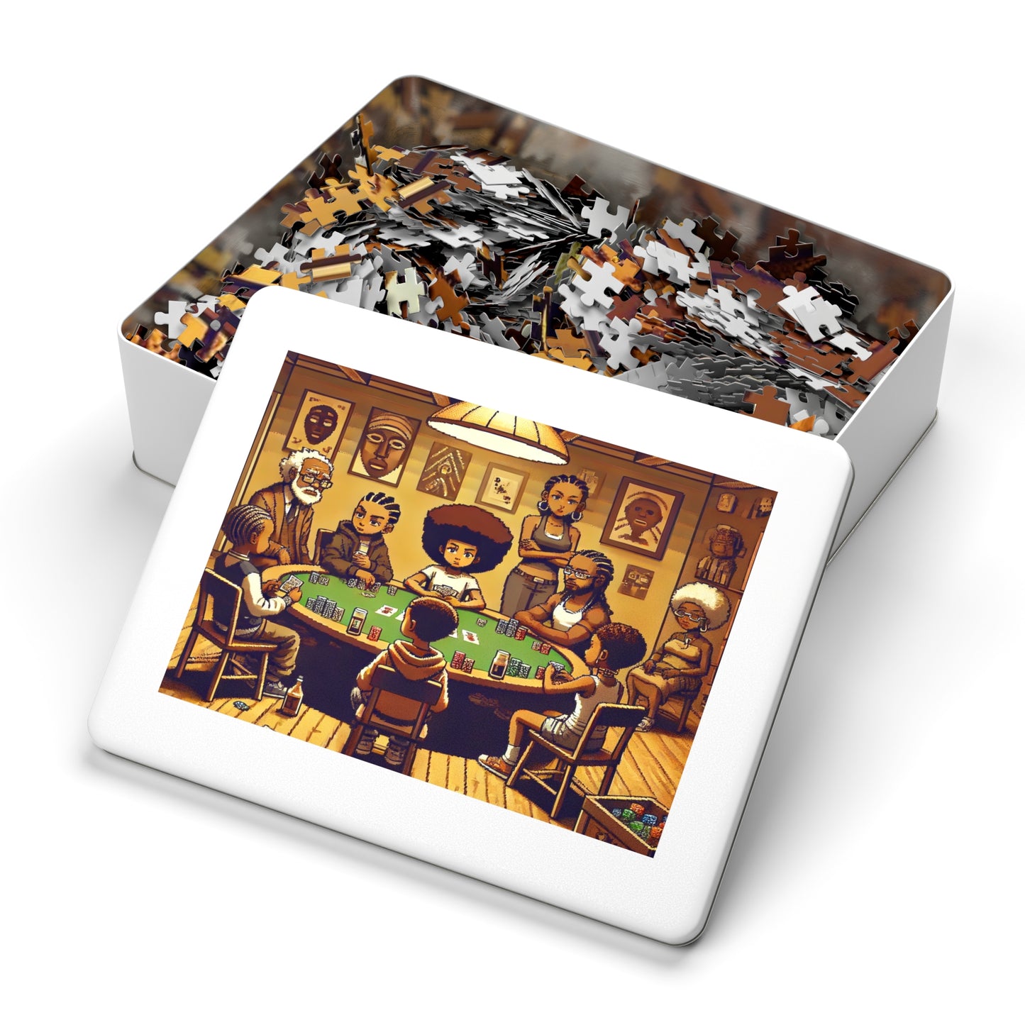 Family Game Night Jigsaw Puzzle with Custom Design Tin Container