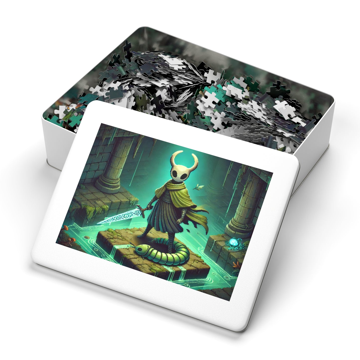 Green Cloaked Hollow Hero Jigsaw Puzzle with Custom Design Tin Container