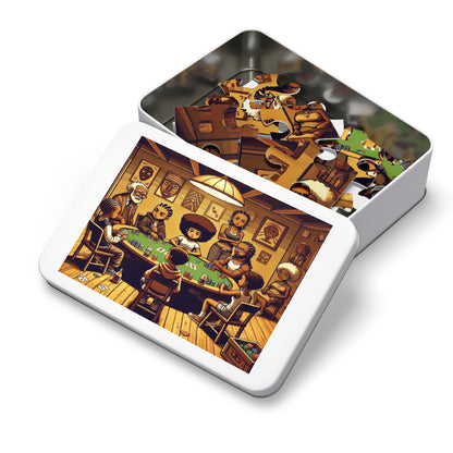 Family Game Night Jigsaw Puzzle with Custom Design Tin Container