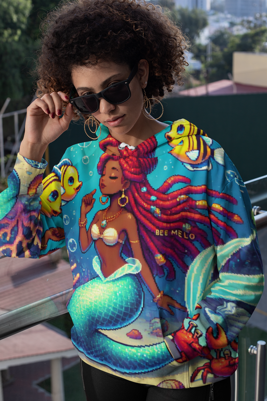 Cool Mermaid Vibes Unisex Pullover Hoodie - Colorful Underwater Pixel Art Hoodie