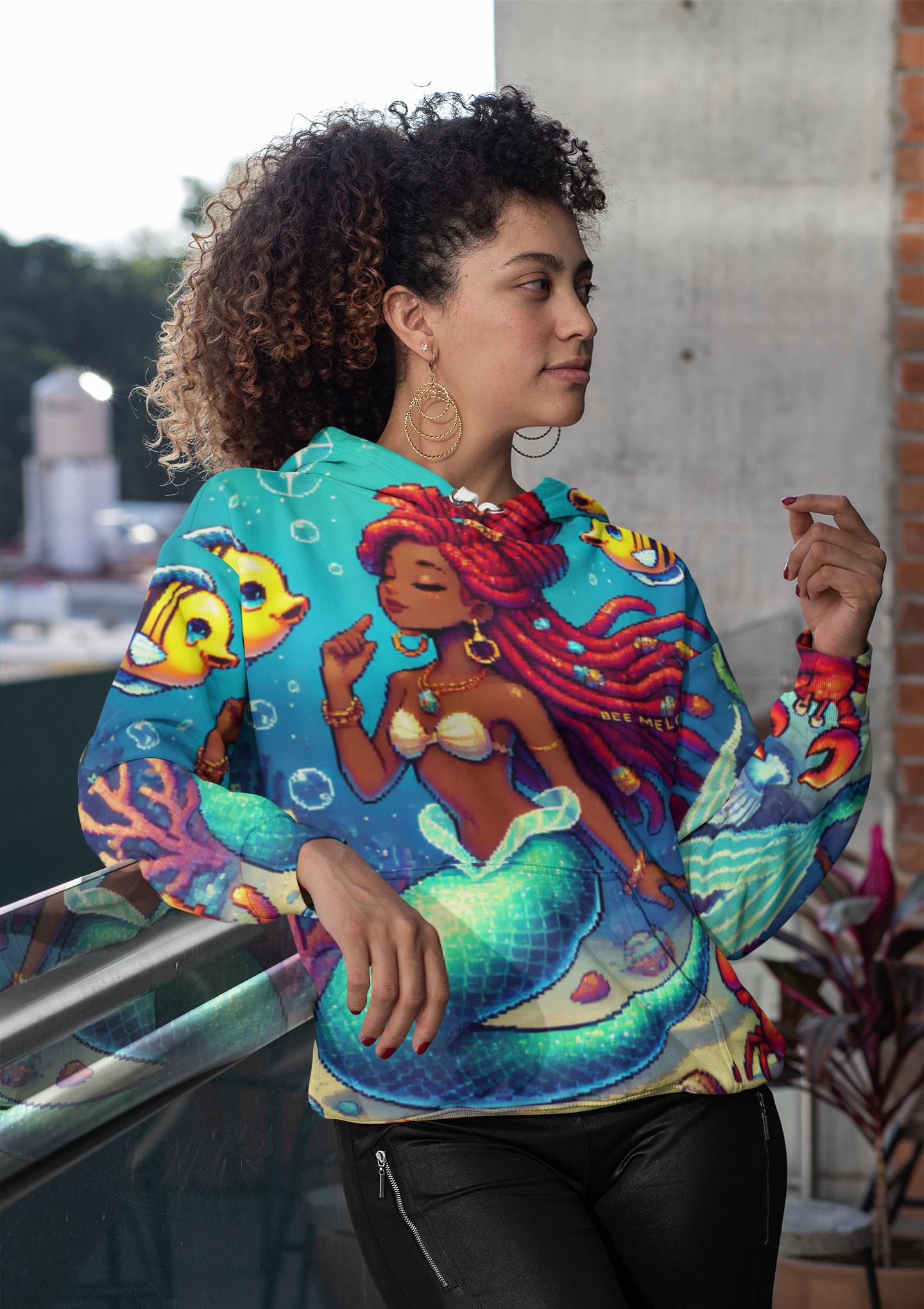 Cool Mermaid Vibes Unisex Pullover Hoodie - Colorful Underwater Pixel Art Hoodie