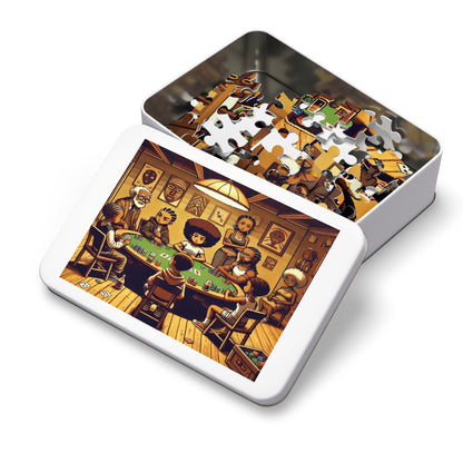 Family Game Night Jigsaw Puzzle with Custom Design Tin Container