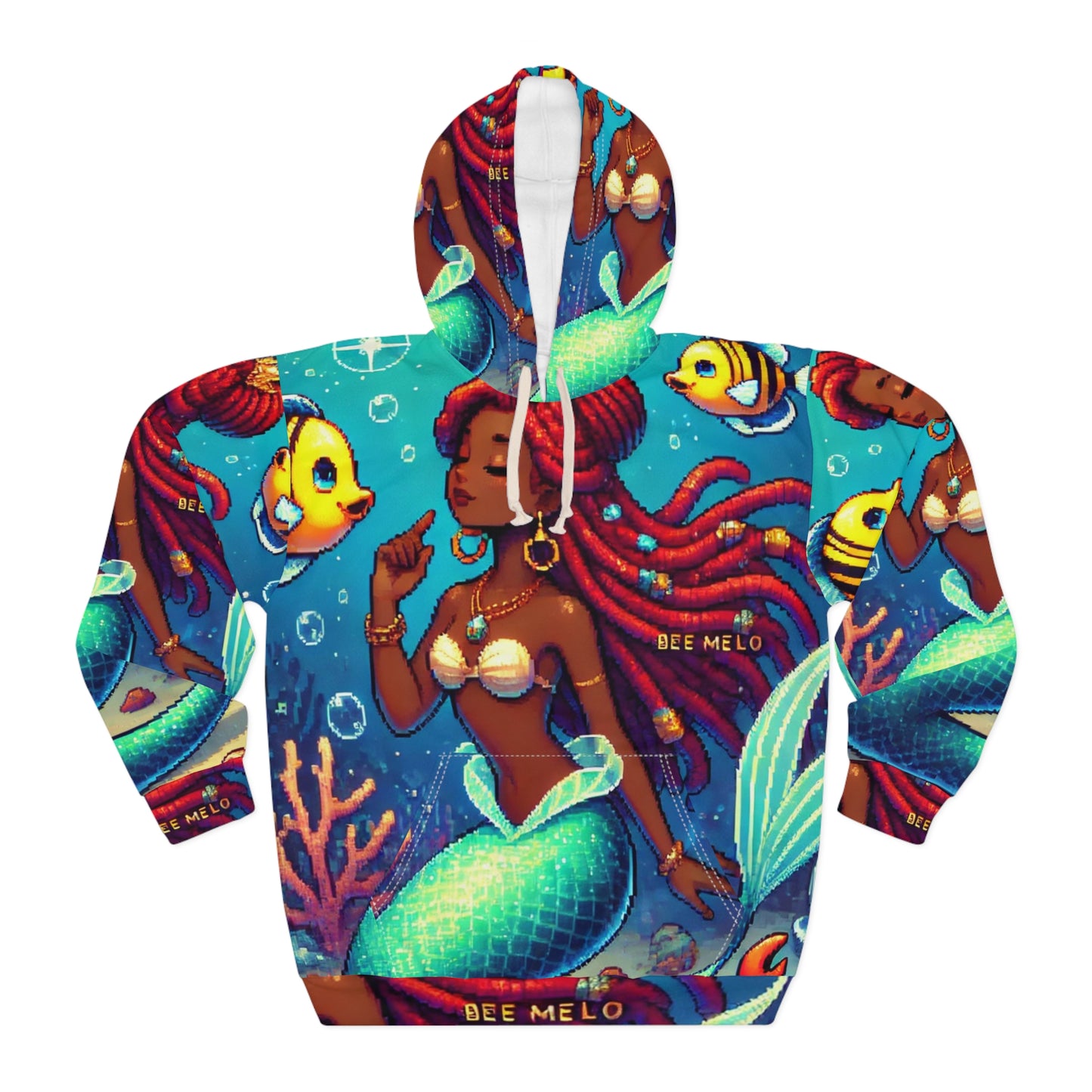 Cool Mermaid Vibes Unisex Pullover Hoodie - Colorful Underwater Pixel Art Hoodie