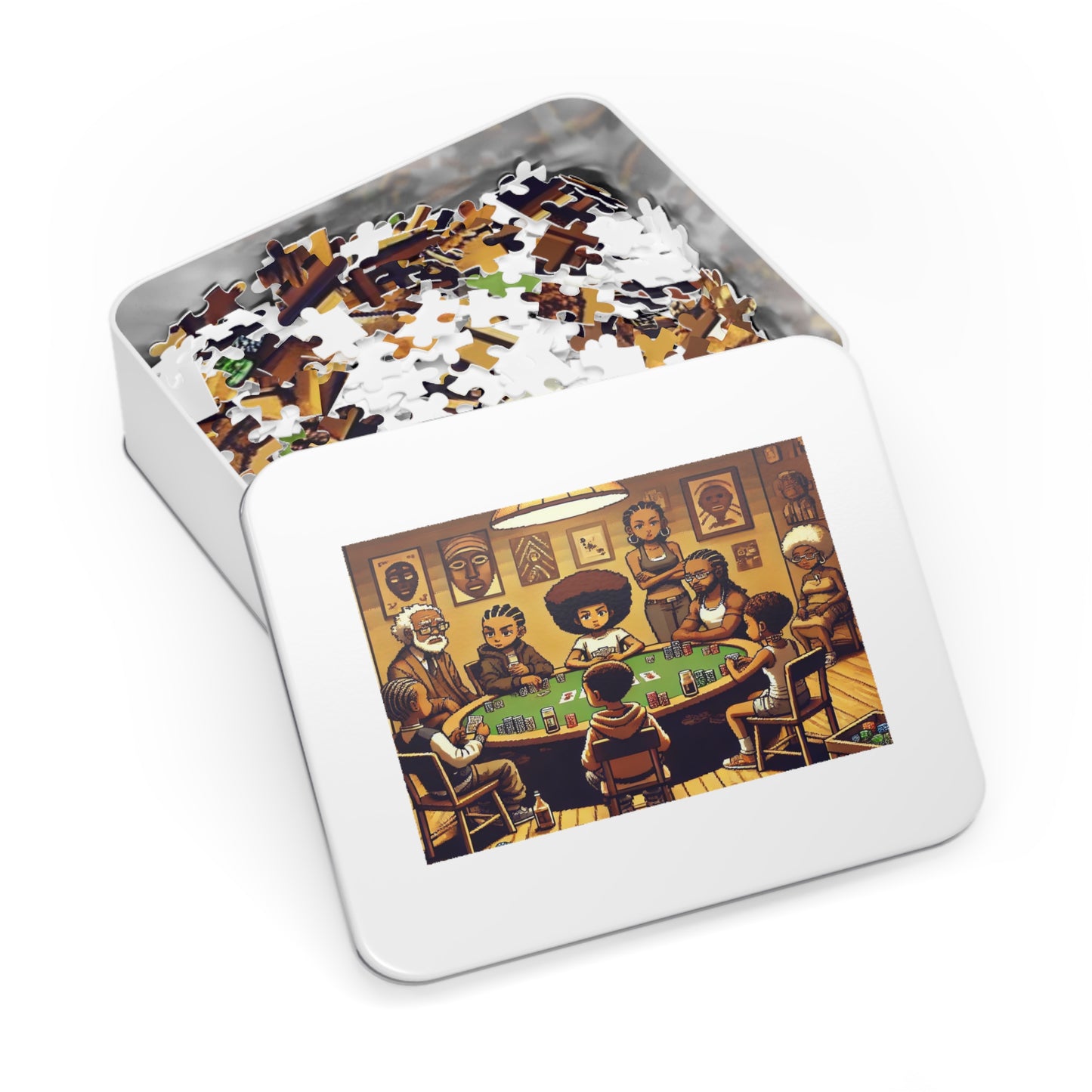 Family Game Night Jigsaw Puzzle with Custom Design Tin Container