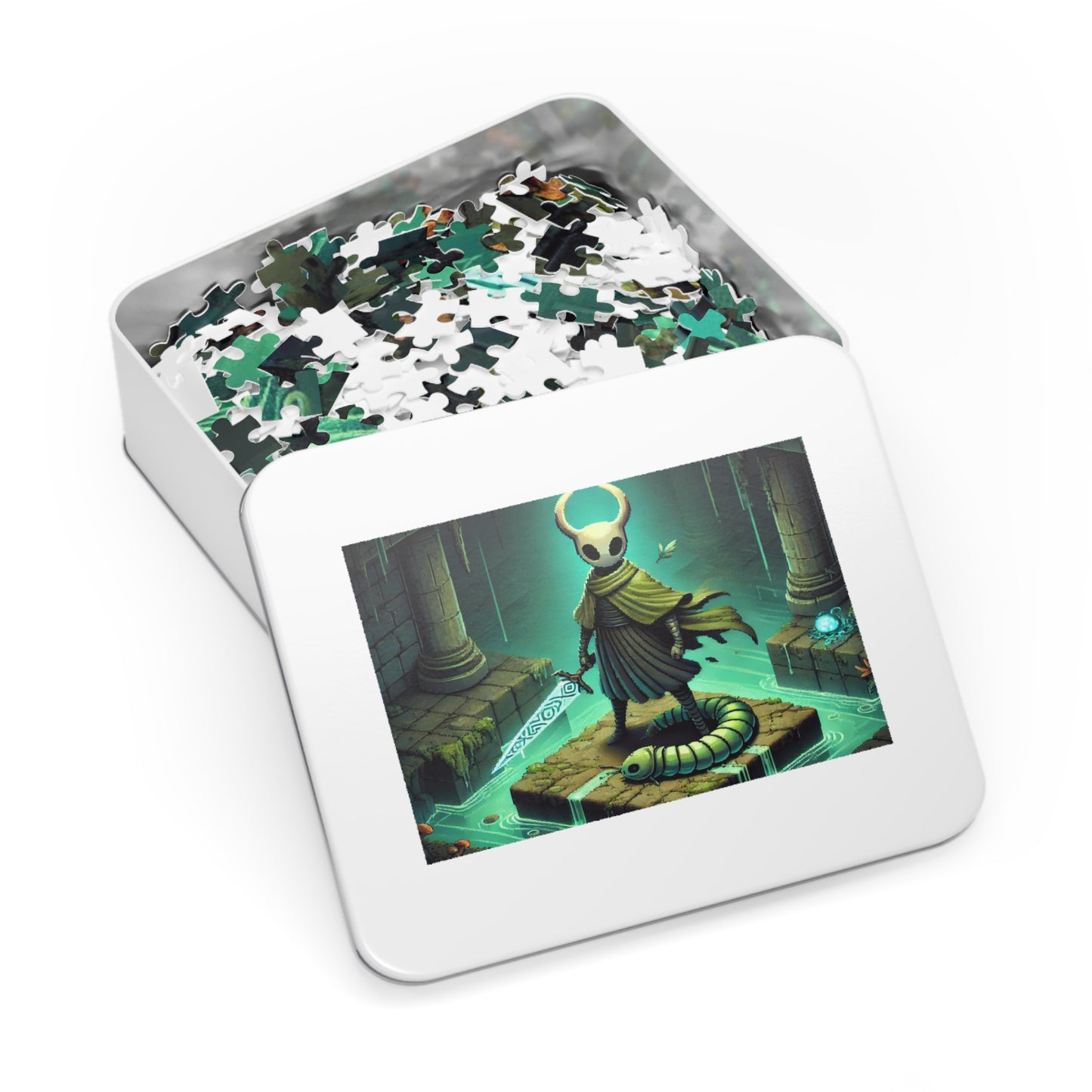 Green Cloaked Hollow Hero Jigsaw Puzzle with Custom Design Tin Container