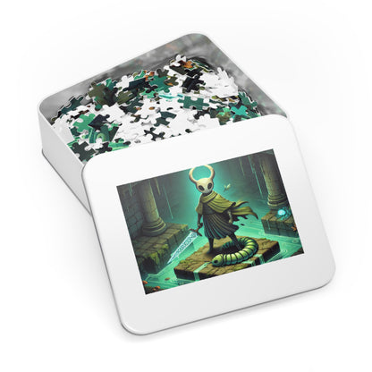 Green Cloaked Hollow Hero Jigsaw Puzzle with Custom Design Tin Container