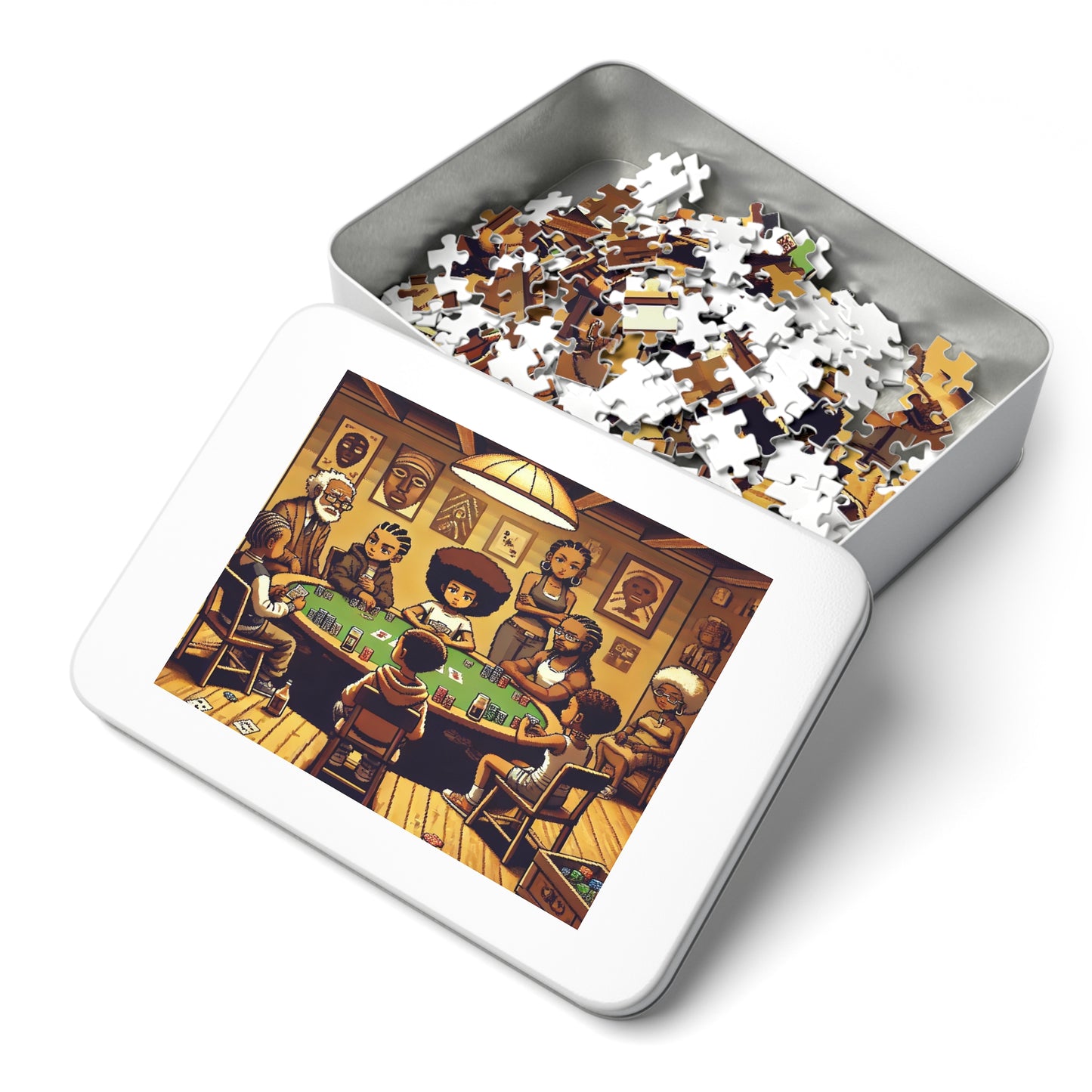 Family Game Night Jigsaw Puzzle with Custom Design Tin Container