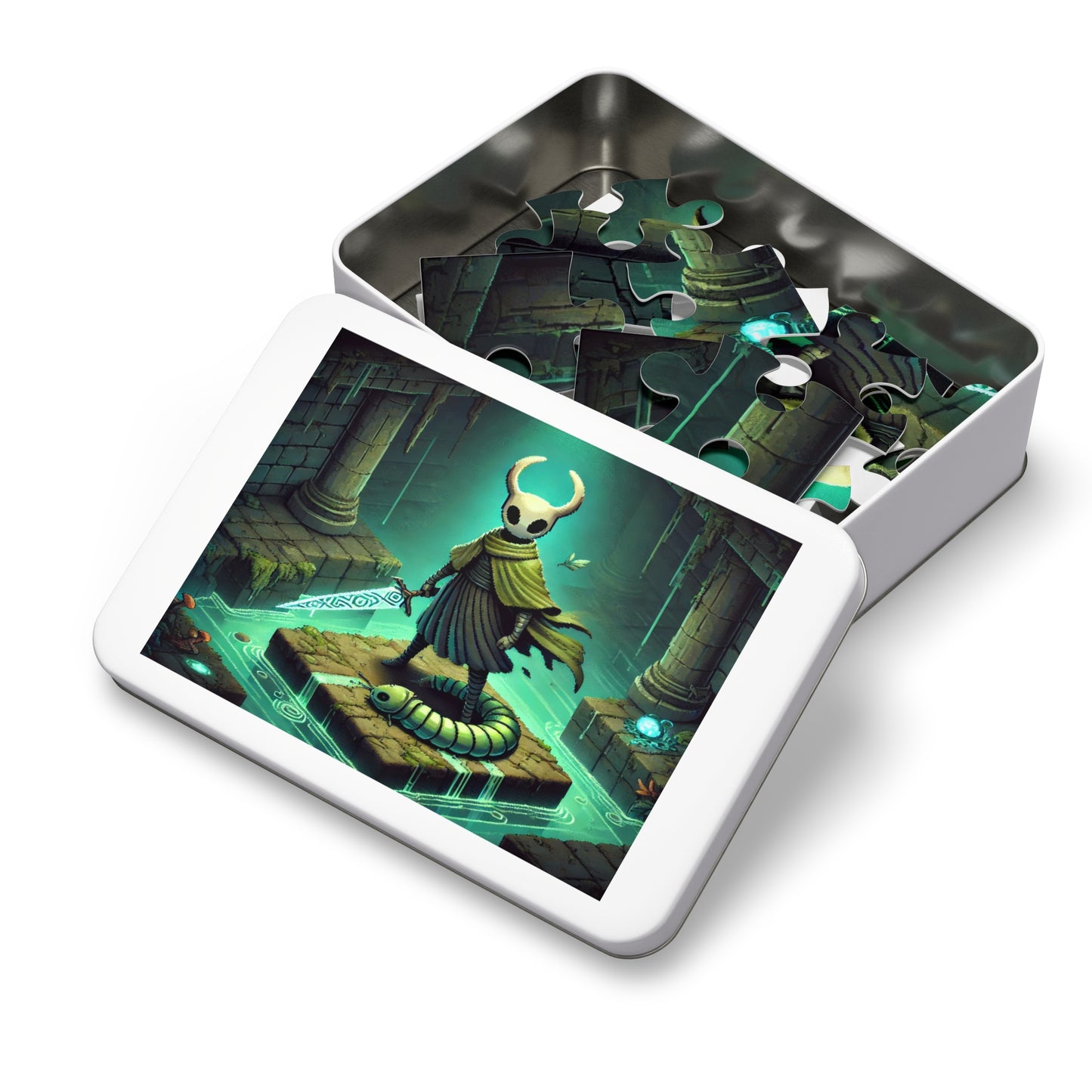 Green Cloaked Hollow Hero Jigsaw Puzzle with Custom Design Tin Container